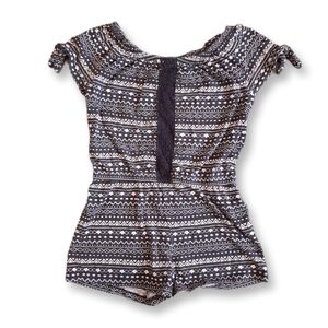 Oshkosh Boho Crochet Romper Short Tie Sleeve Striped Cotton Summer Outfit